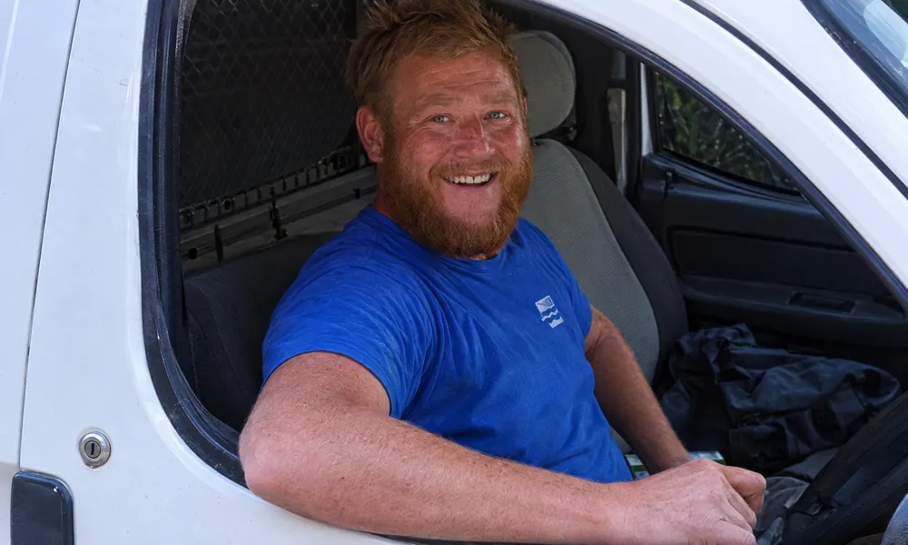 Lewis in the van